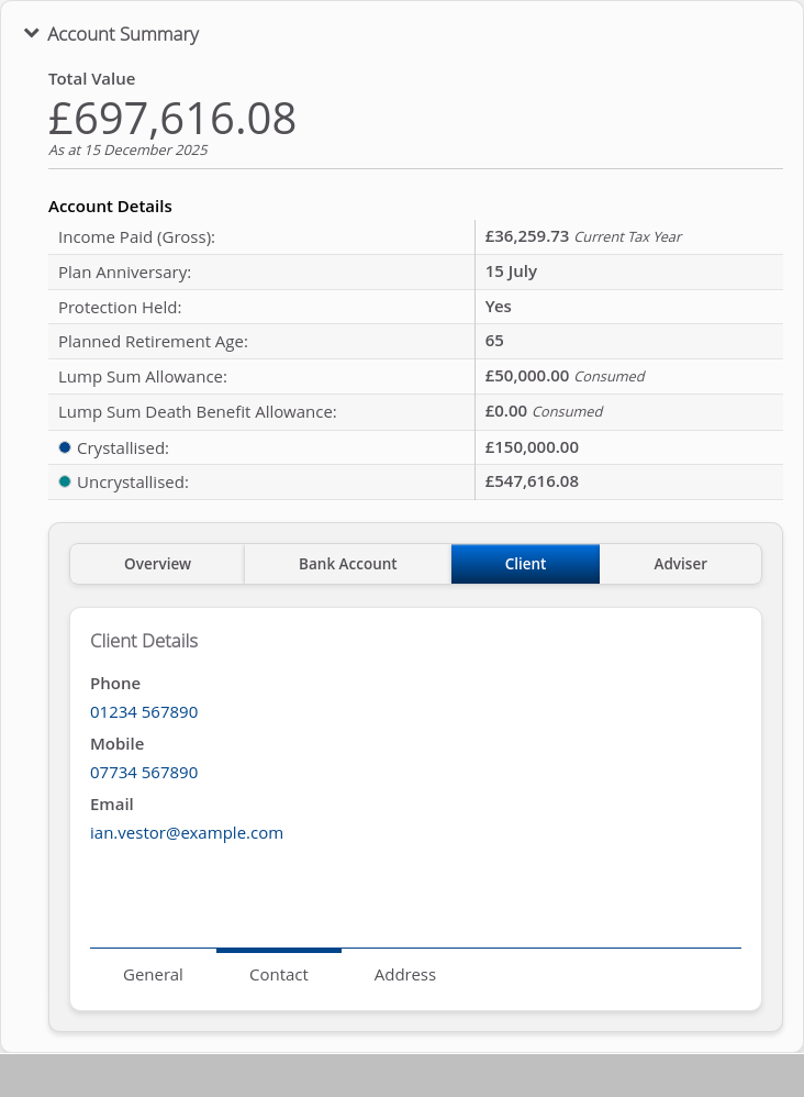 Role-Adviser > 05 Account Summary > Summary tabs